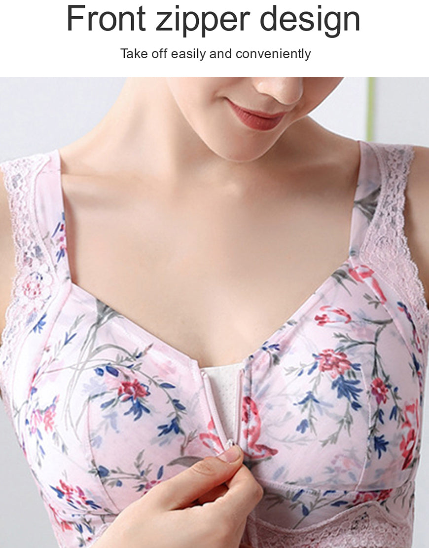 LOSHA - Post surgical floral print bra with front closure that