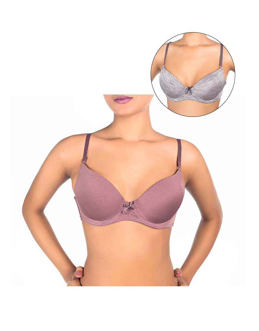 PACK OF 2 STAY AT HOME SLIP ON BRAS WITH REMOVABLE PADS-MISTY ROSE