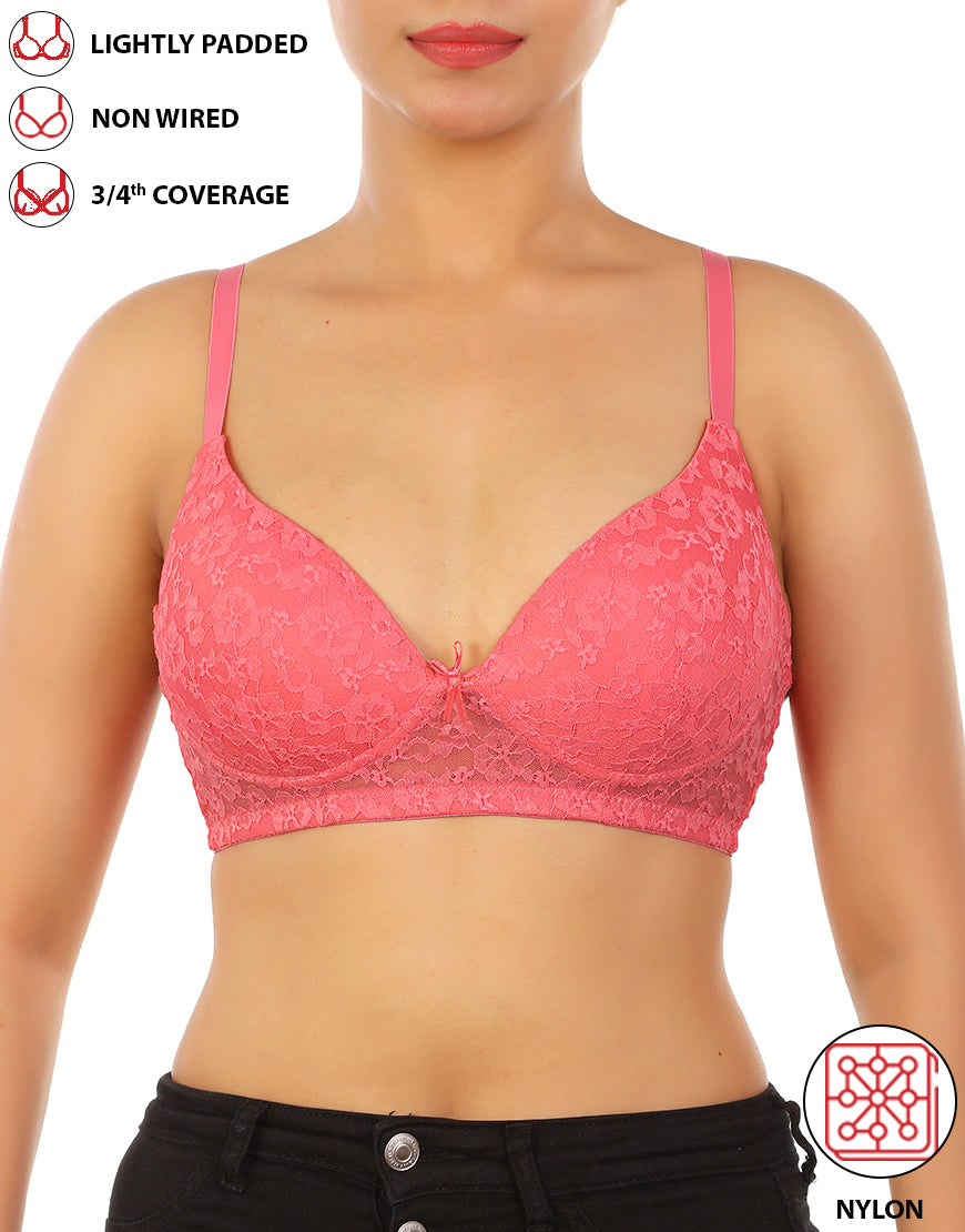 Non-padded lace bra top - Bright red - Ladies
