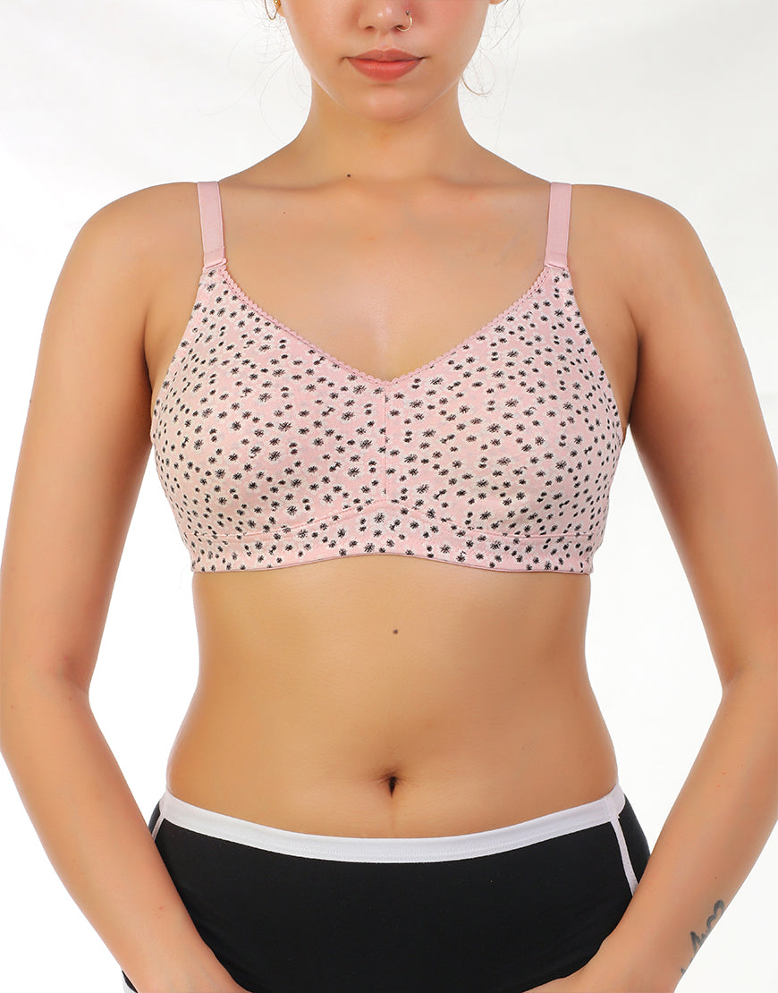 Buy Non-Padded Non-Wired Full Cup Floral Print Bra in Light Grey