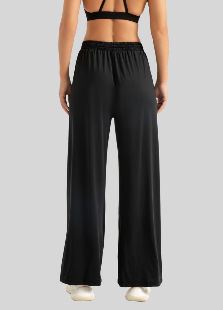 Losha Wide-Leg Side-Split Jogger Pants -BLACK