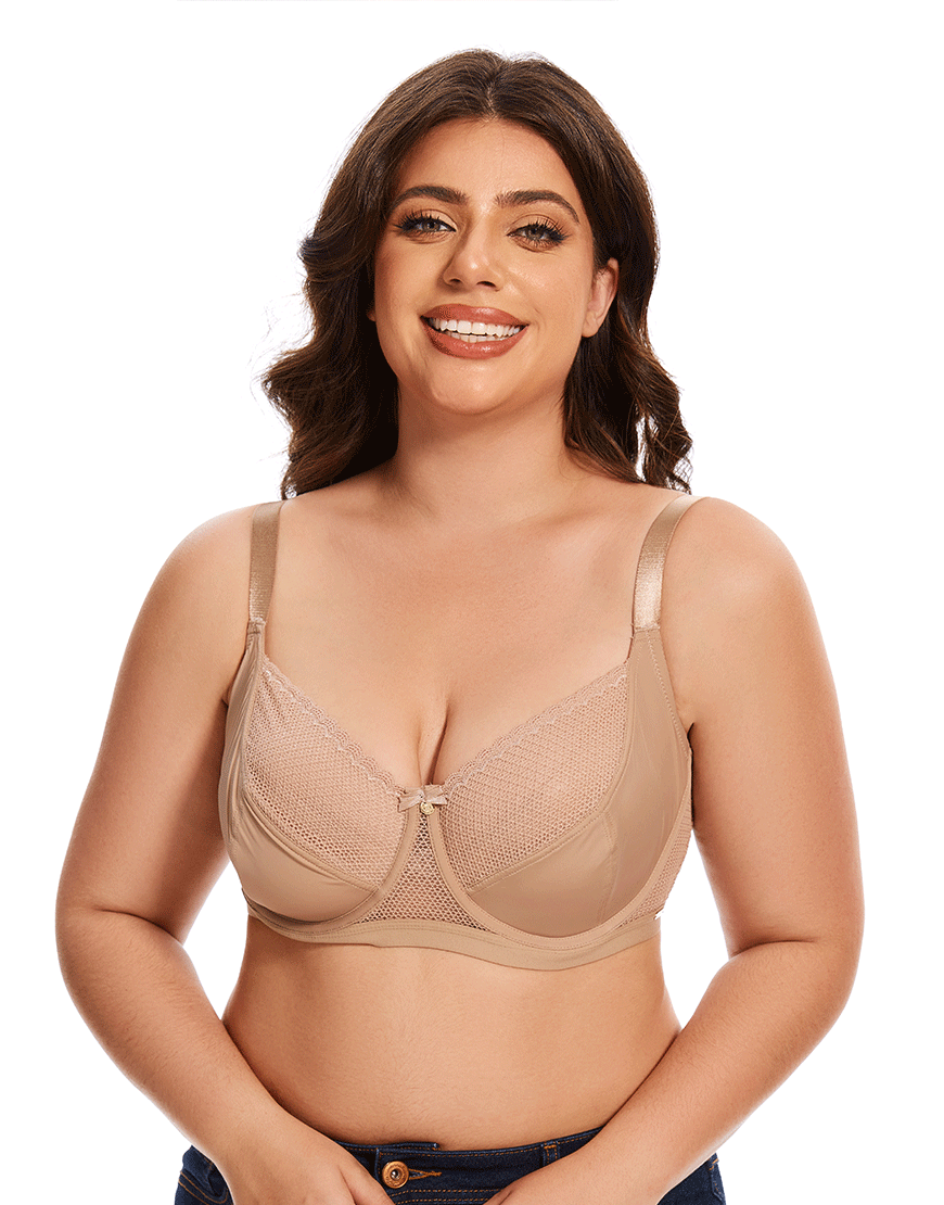 Losha Curvy Cut & Sew Lace Neckline Double Layered Wired Bra-SKIN