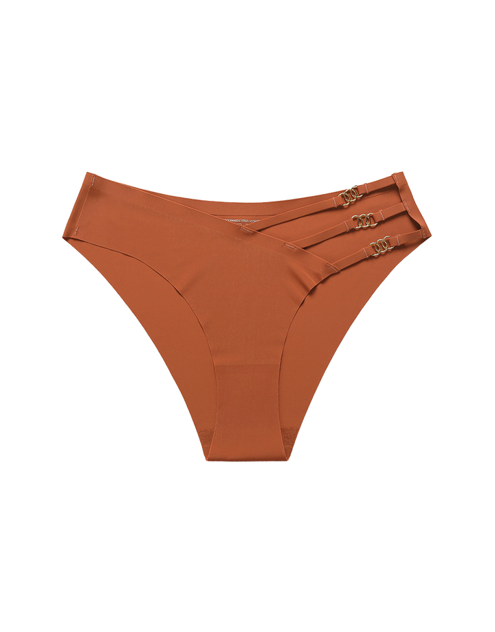 Losha Low waist Laser Cut Panty With Pretty Side Chain Design-RUST