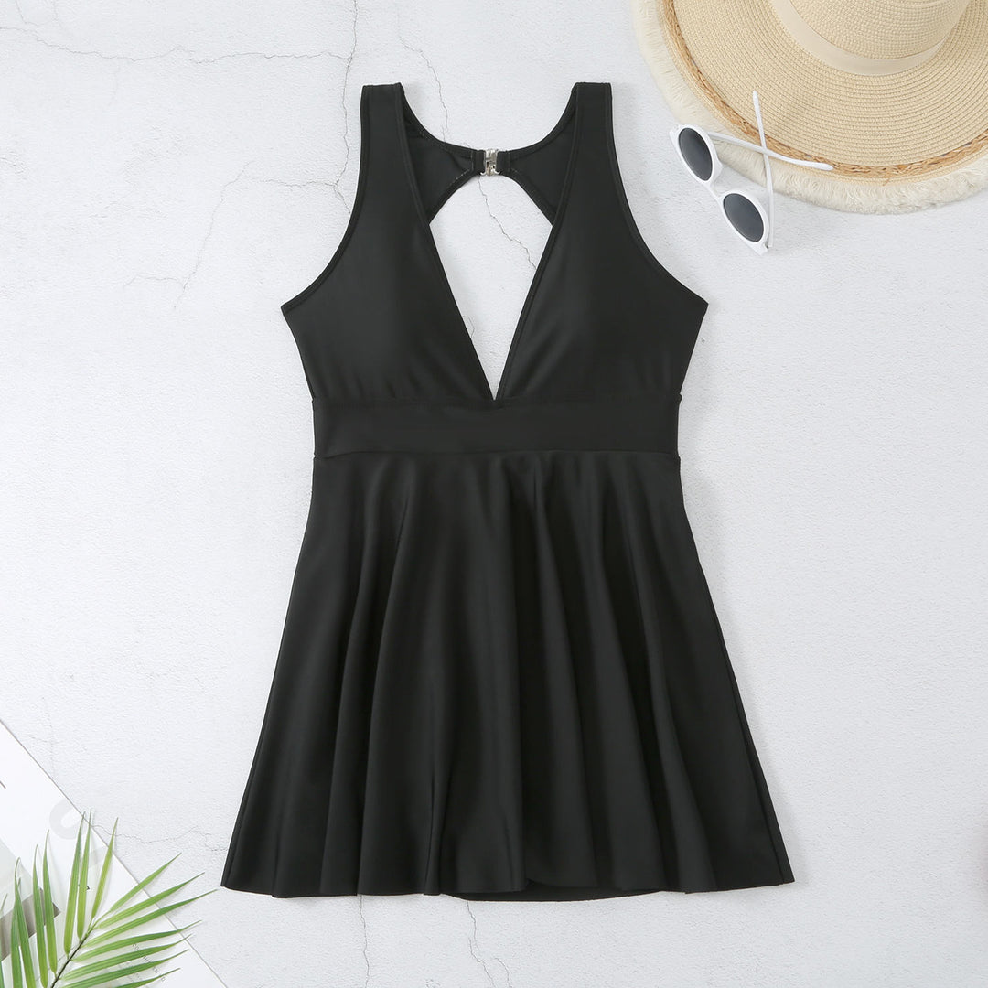 SWIM DRESS WITH LOW BACK  & REMOVABLE PADS -BLACK