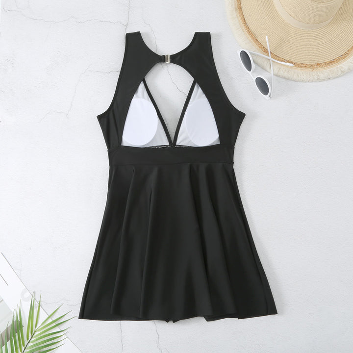 SWIM DRESS WITH LOW BACK  & REMOVABLE PADS -BLACK