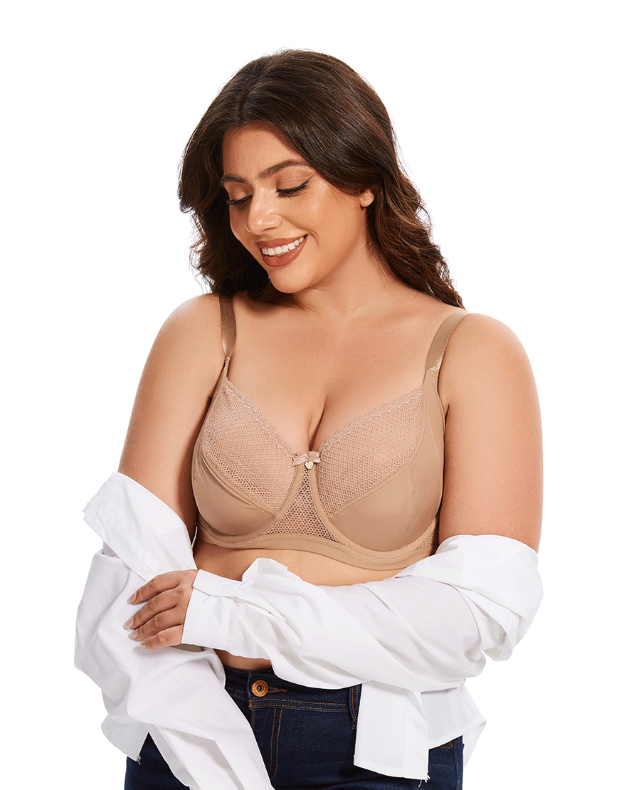 Losha Curvy Cut & Sew Lace Neckline Double Layered Wired Bra-SKIN