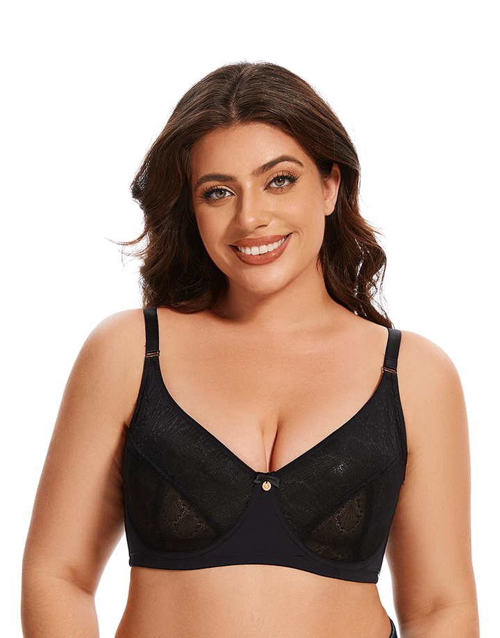 Losha Curvy All over lace cup double layered wired Bra -Black