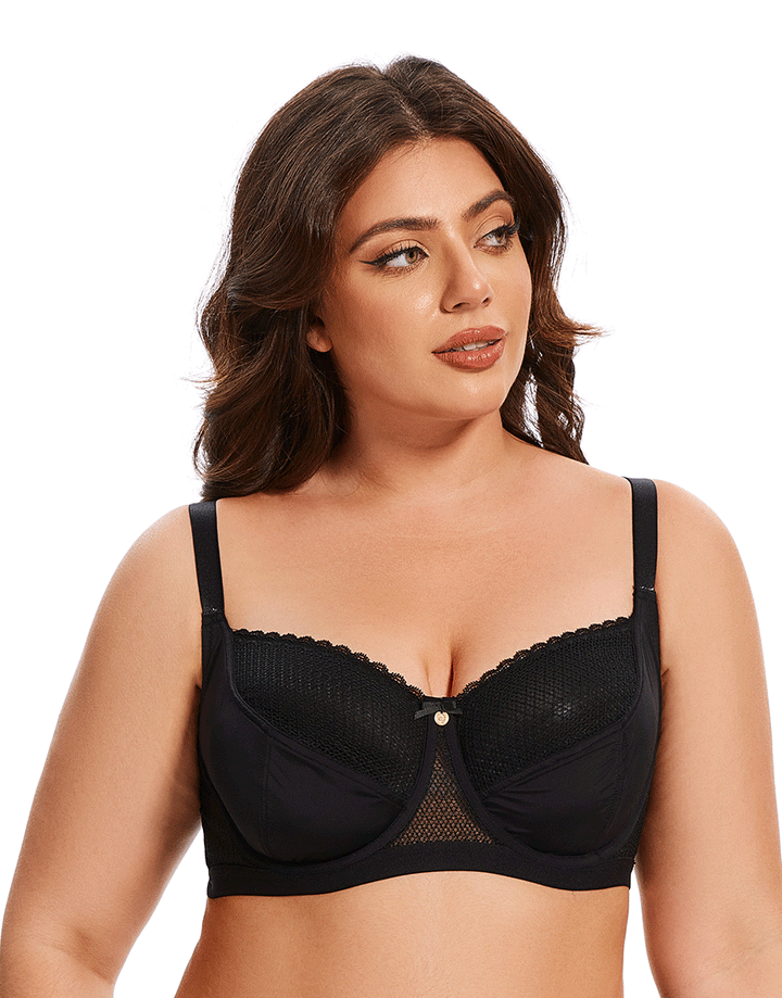 Losha Curvy Cut & Sew Lace Neckline Double Layered Wired Bra-Black