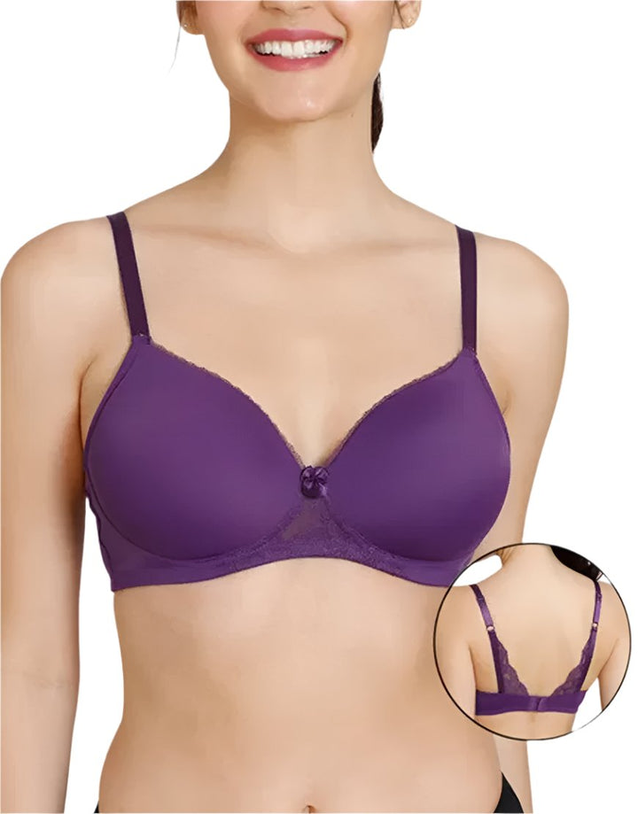 Losha Wireless Go To T-Shirt Bra With a Touch Of Lace-PARACHUTE PURPLE