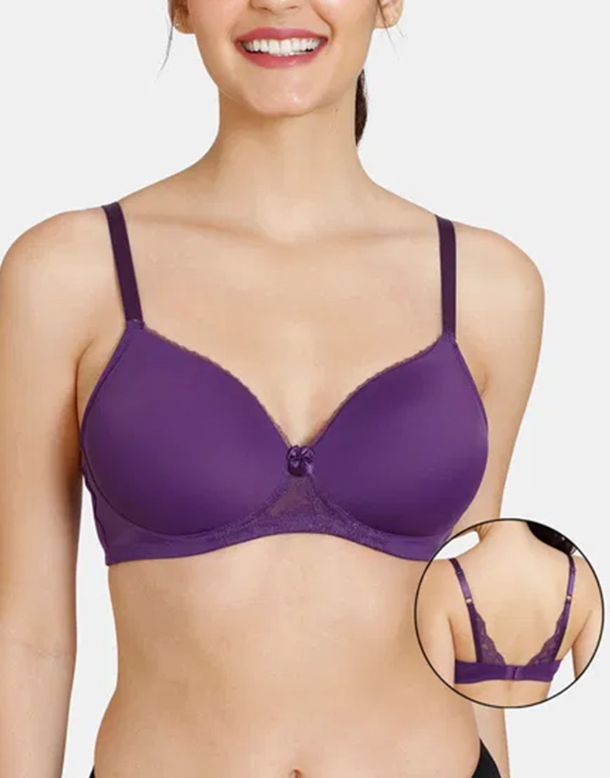 Losha Wireless Go To T-Shirt Bra With a Touch Of Lace-PARACHUTE PURPLE