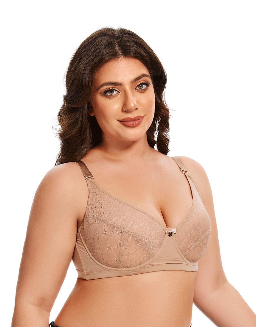 Losha Curvy All over lace cup double layered wired Bra -Skin