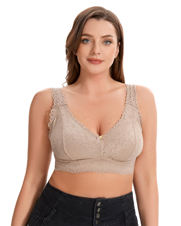 Curvy Double Layered All over Lace Bralette-BEIGE