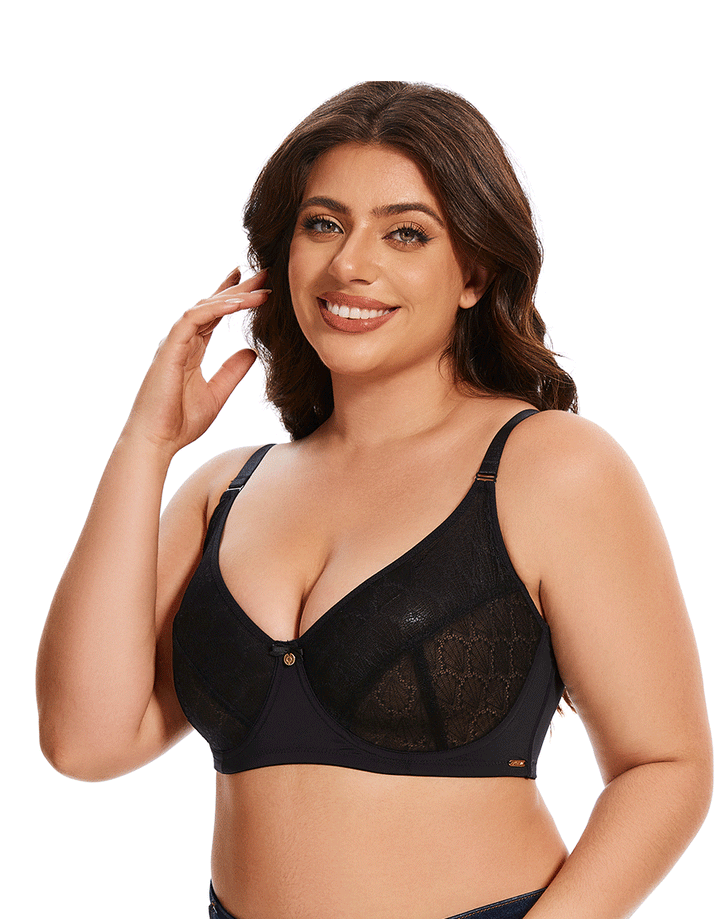 Losha Curvy All over lace cup double layered wired Bra -Black