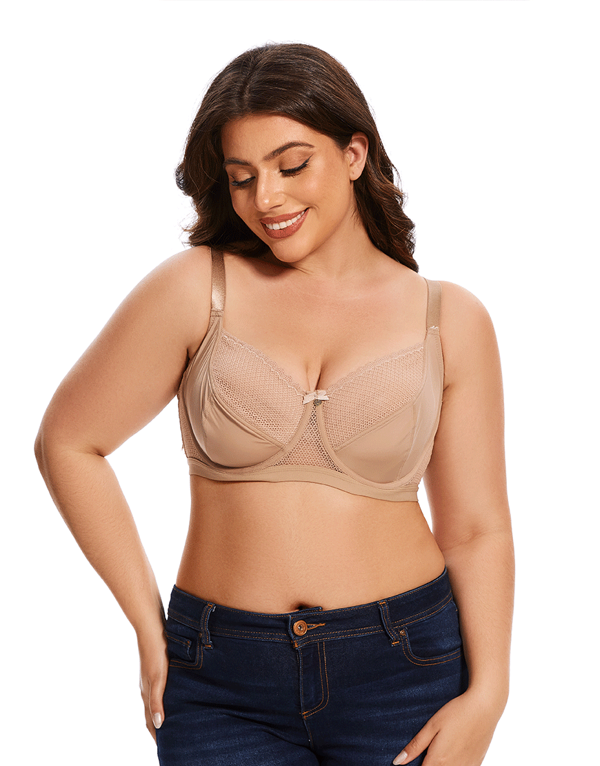 Losha Curvy Cut & Sew Lace Neckline Double Layered Wired Bra-SKIN