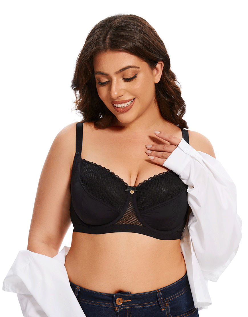 Losha Curvy Cut & Sew Lace Neckline Double Layered Wired Bra-Black