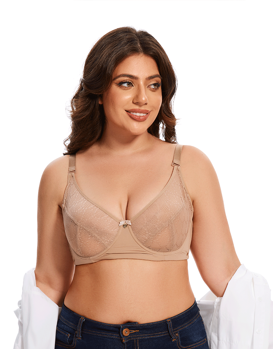 Losha Curvy All over lace cup double layered wired Bra -Skin