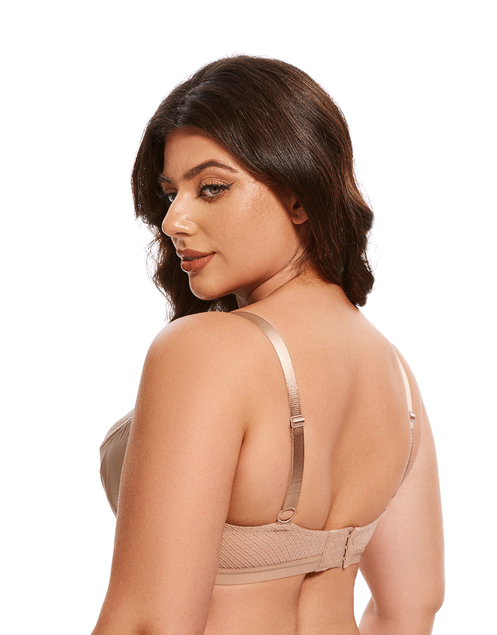 Losha Curvy Cut & Sew Lace Neckline Double Layered Wired Bra-SKIN