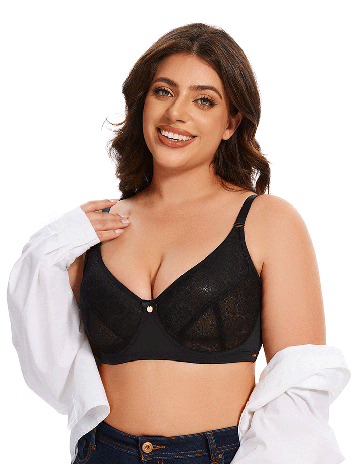 Losha Curvy All over lace cup double layered wired Bra -Black