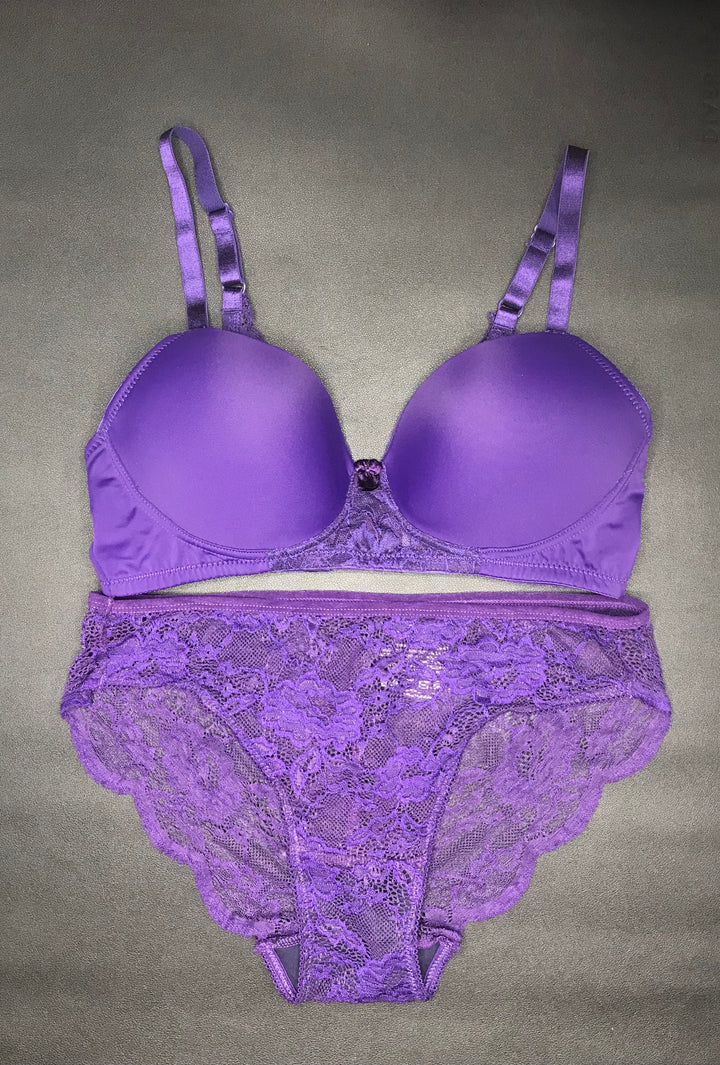 Butterfly back Bra With Lacy Panty SET-PARACHUTE PURPLE