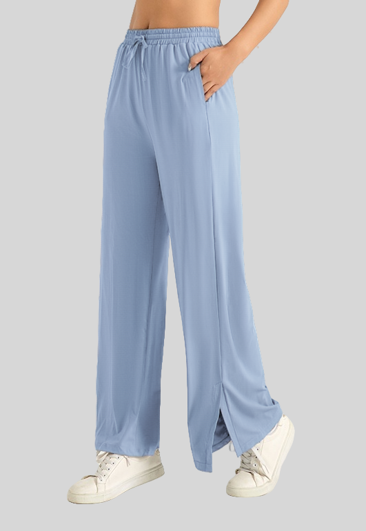 Losha Wide-Leg Side-Slit Jogger Pants -BLUE