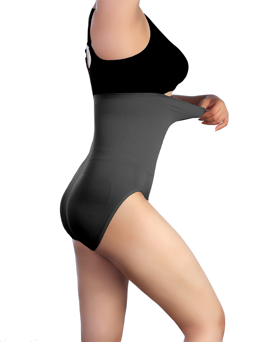 SEAMLESS HIGH-WAISTED SHAPING BRIEF-JET BLACK