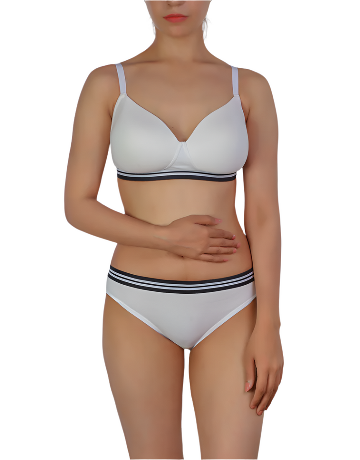 LOSHA LIGHTLY PADDED NON WIRED TSHIRT BRA WITH MATCHING PANTY-WHITE