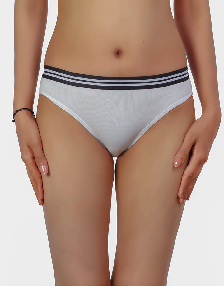 LOSHA COTTON LOW WAIST BIKNI BREIF WITH STRIPED ELASTIC WAIST BAND-WHITE