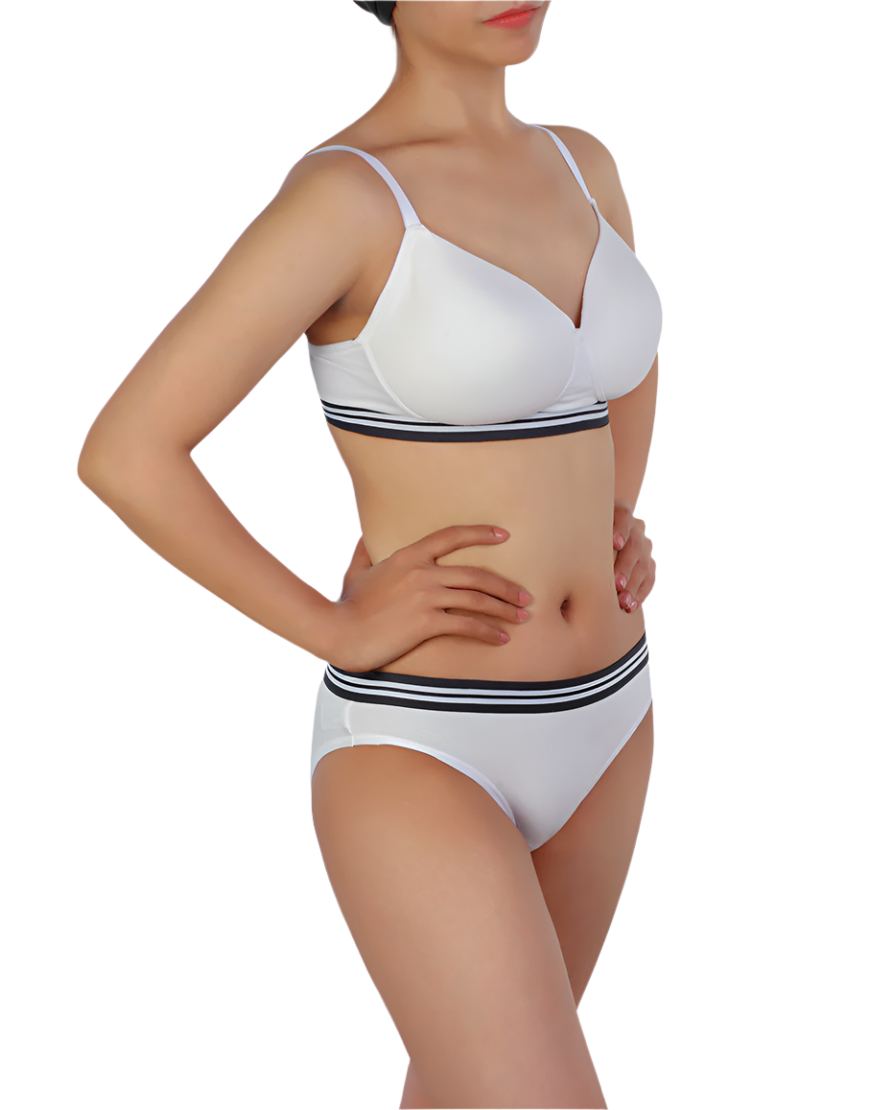 LOSHA LIGHTLY PADDED NON WIRED TSHIRT BRA WITH MATCHING PANTY-WHITE