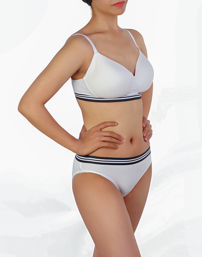 LOSHA LIGHTLY PADDED NON WIRED TSHIRT BRA WITH MATCHING PANTY-WHITE