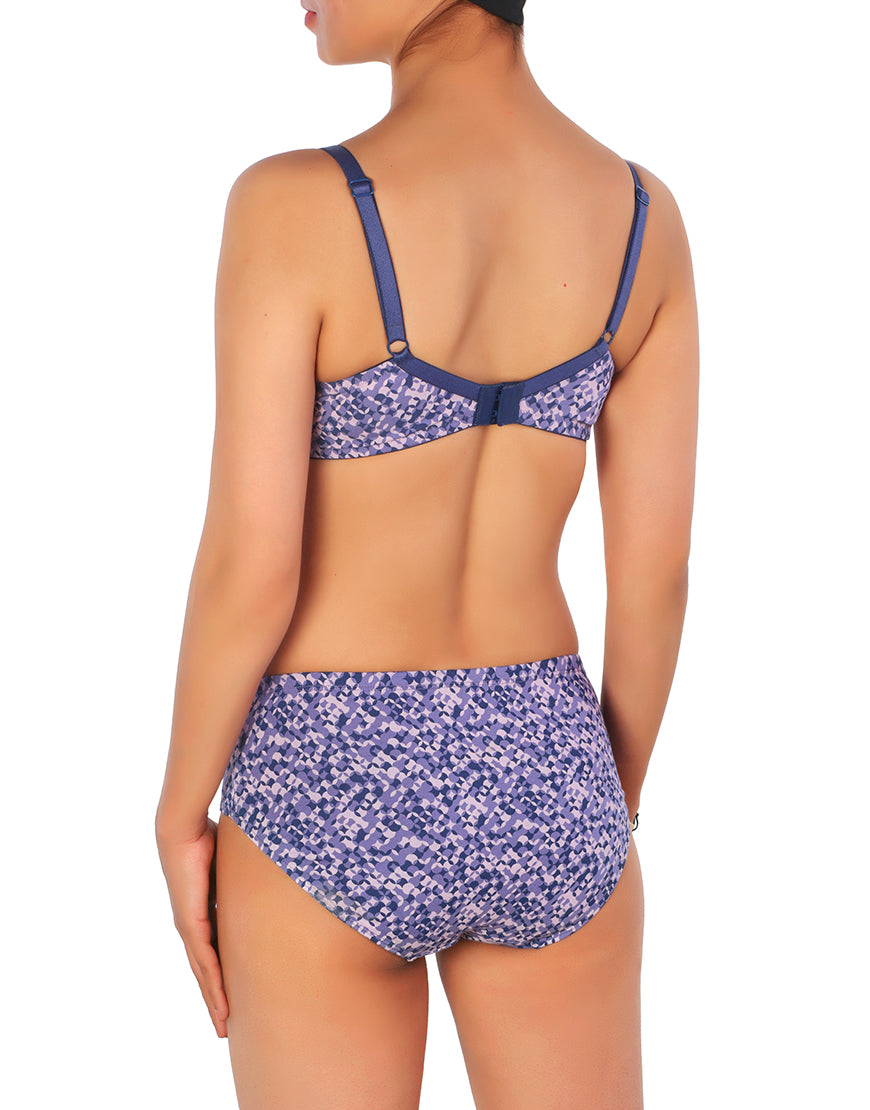 LOSHA DOUBLE LAYERED FULL COVERAGE COTTON WIREFREE BRA WITH MATCHING PANTY-PURPLE PRINT