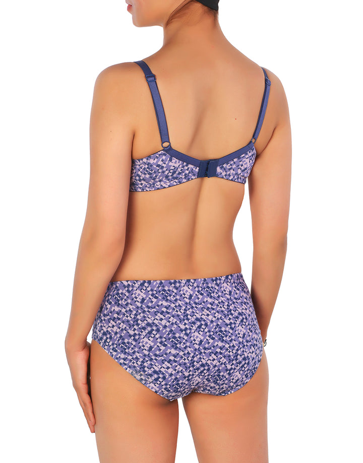 LOSHA DOUBLE LAYERED FULL COVERAGE COTTON WIREFREE BRA WITH MATCHING PANTY-PURPLE PRINT