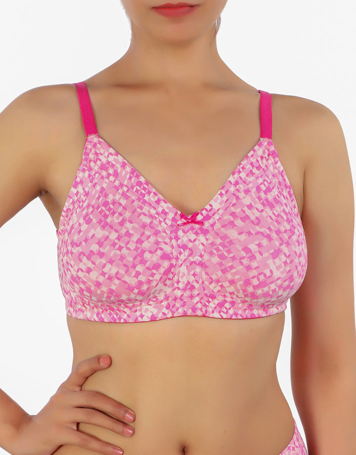 LOSHA DOUBLE LAYERED FULL COVERAGE COTTON WIREFREE BRA WITH DIAMOND GEOMETRIC-PINK PRINT