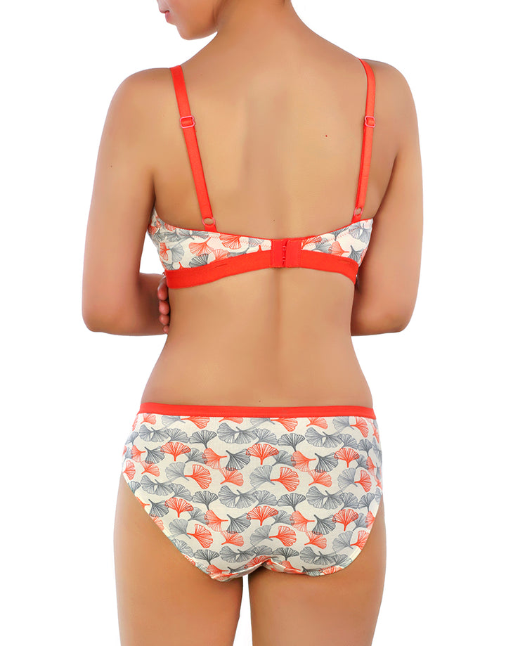 LOSHA DOUBLE LAYERED COTTON WIREFREE BRA WITH MATCHING PANTY-ORANGE