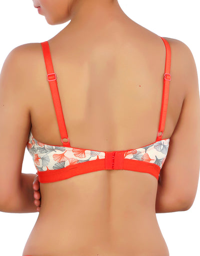 LOSHA DOUBLE LAYERED COTTON WIREFREE BRA PRINTED BRA  -ORANGE