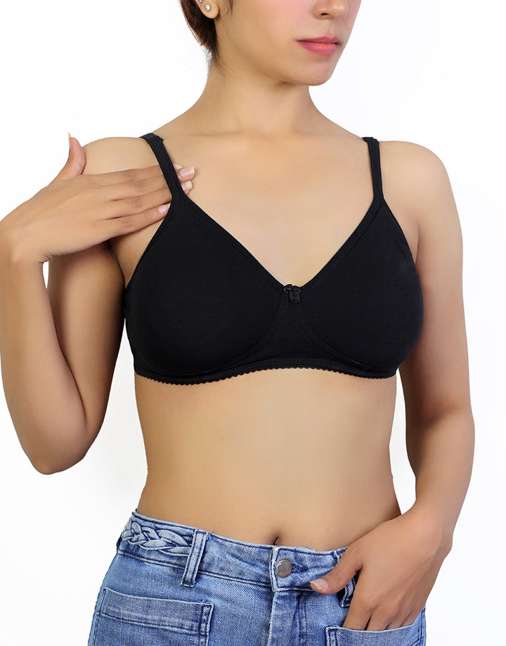 LOSHA SUPPER SOFT SIDE SUPPORT COTTON BRA WITH HIDDEN NIPPE COVER -BLACK