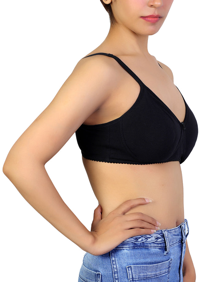 LOSHA SUPPER SOFT SIDE SUPPORT COTTON BRA WITH HIDDEN NIPPE COVER -BLACK