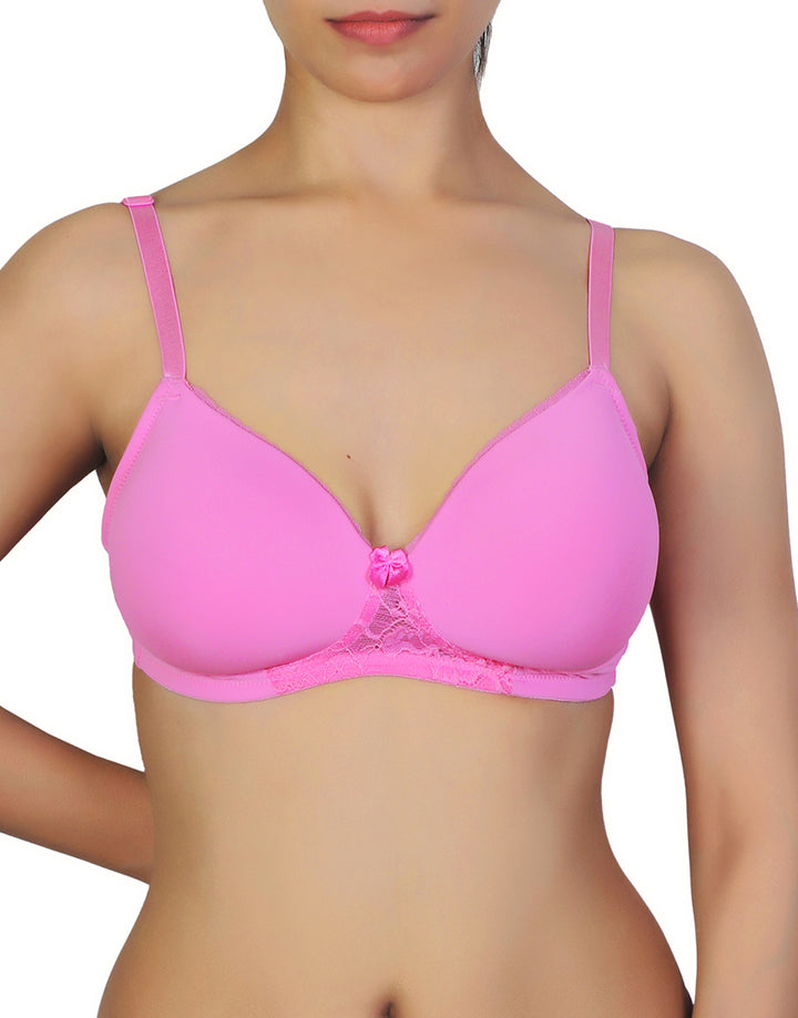 Losha Wireless Go To T-Shirt Bra With a Touch Of Lace-PINK COSMOS