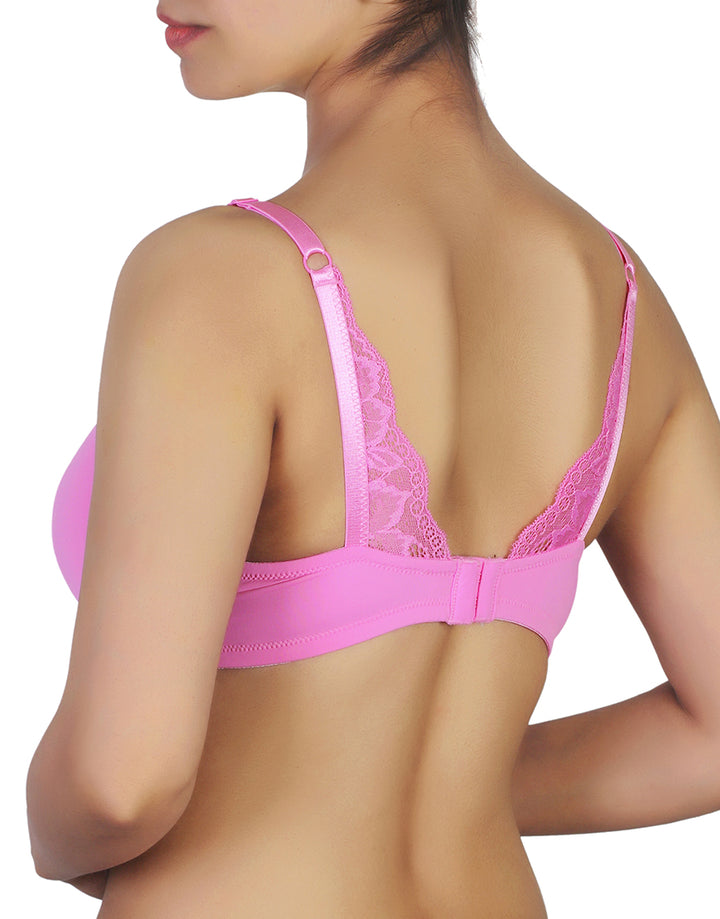 Losha Wireless Go To T-Shirt Bra With a Touch Of Lace-PINK COSMOS