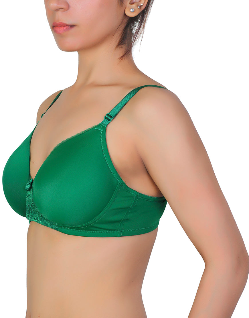 Losha Wireless Go To T-Shirt Bra With a Touch Of Lace-ABUNDANT GREEN
