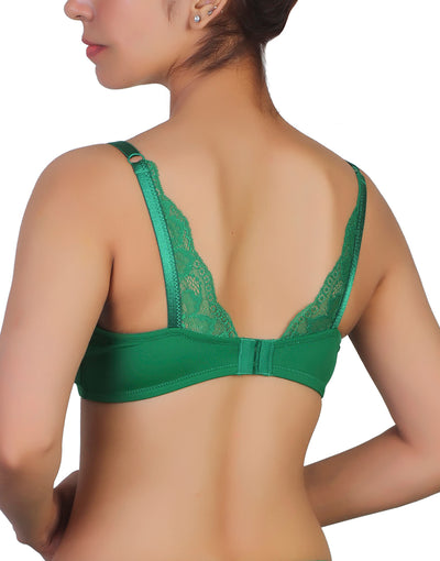 Losha Wireless Go To T-Shirt Bra With a Touch Of Lace-ABUNDANT GREEN