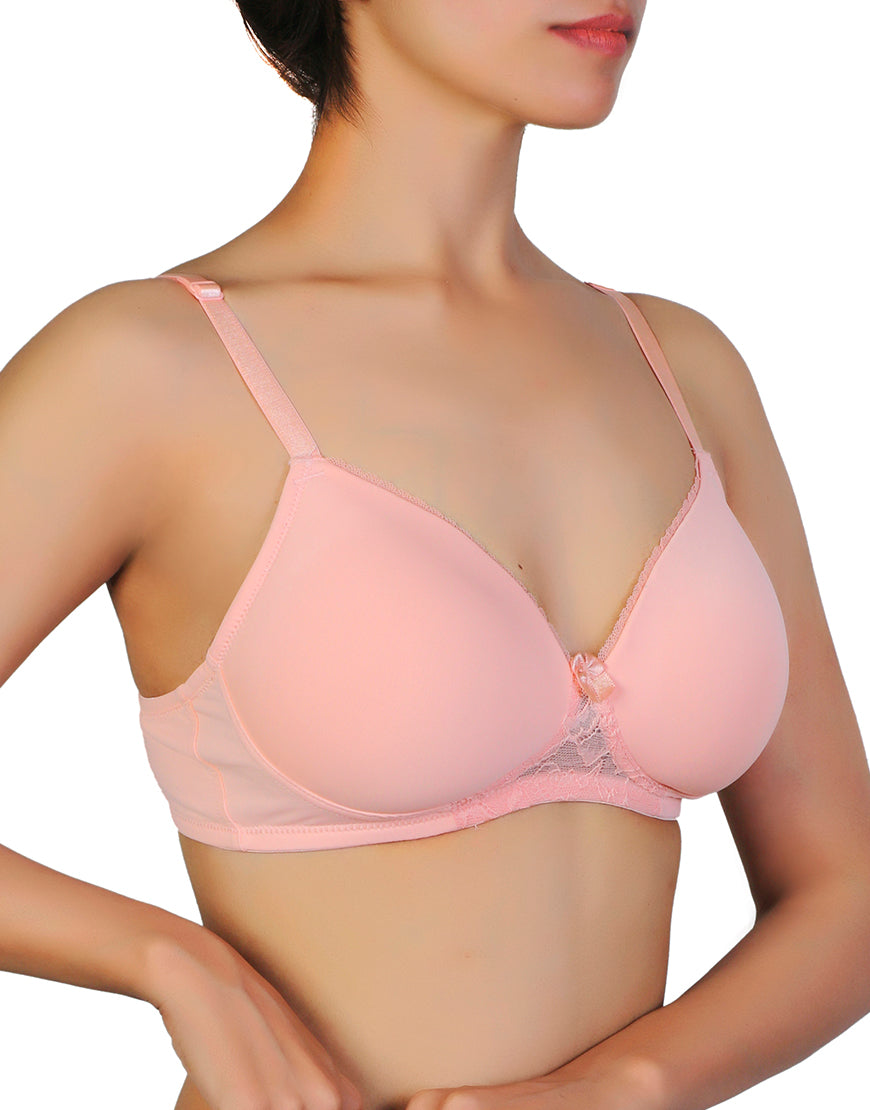 Losha Wireless Go To T-Shirt Bra With a Touch Of Lace-PEACH PEARL