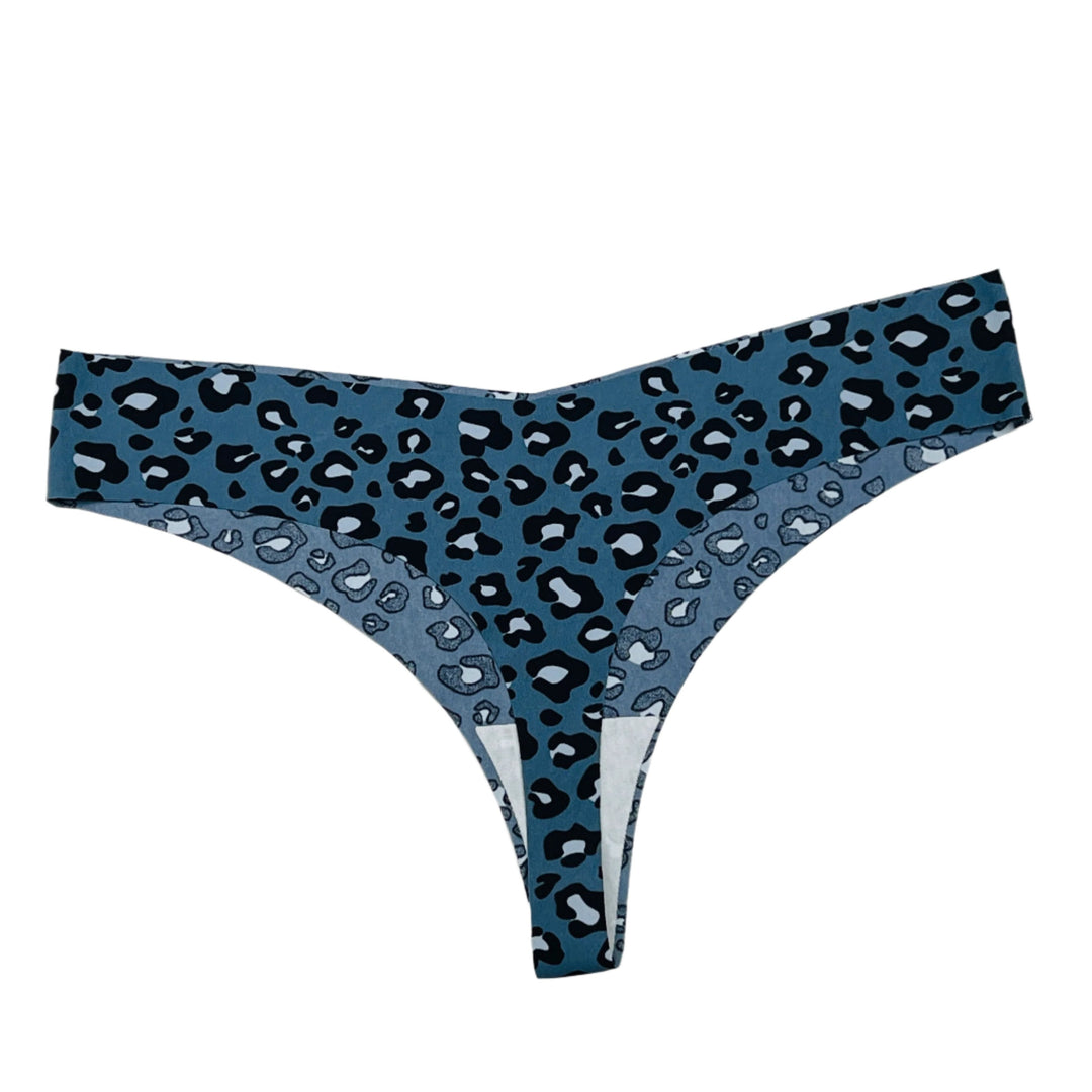 Losha Laser Cut Thong Panty Cheeta Print-Blue