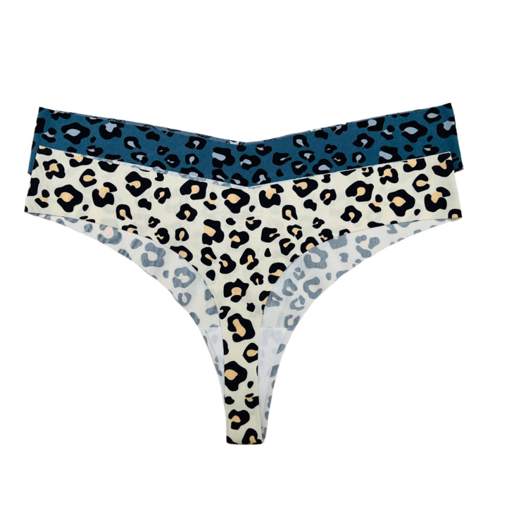 Losha Pack of 2 Laser Cut Thong Panties -Cheeta Print