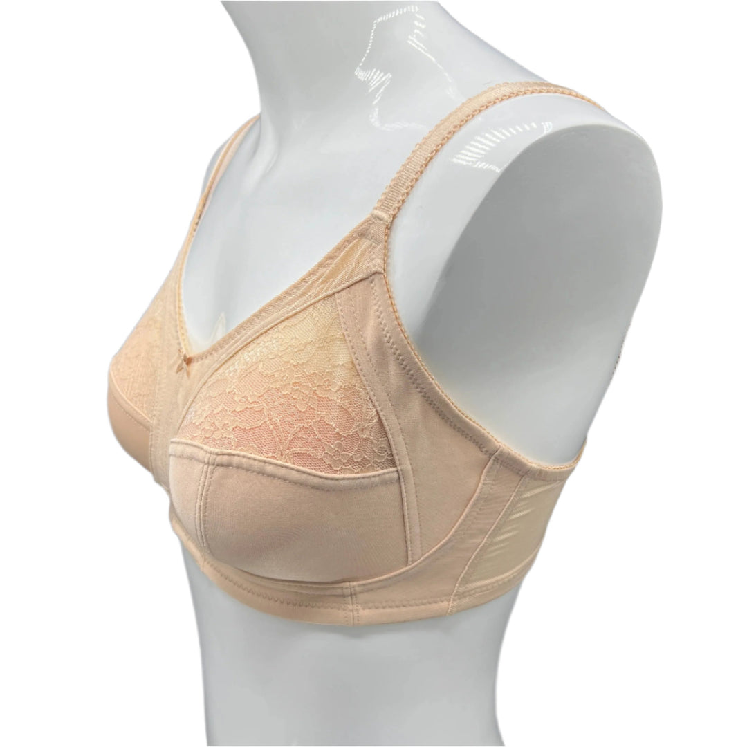 Plus Quattro Support Full-Coverage Wirefree Bra With Side Shaping Panels-TOASTED ALMOND