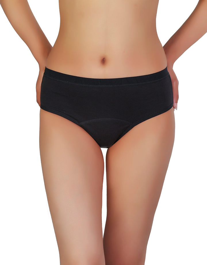 LOSHA SUPER SOFT COTTON  MID WAIST PERIOD PANTY-BLACK