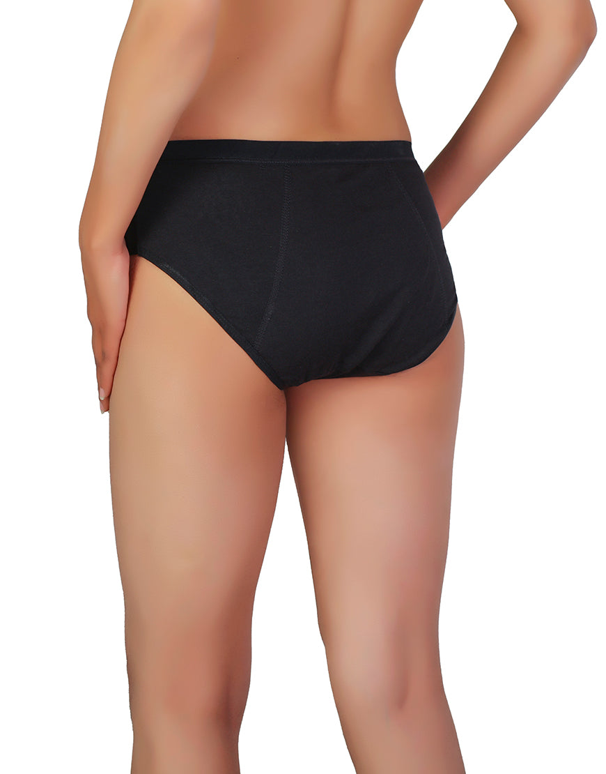 LOSHA SUPER SOFT COTTON  MID WAIST PERIOD PANTY-BLACK