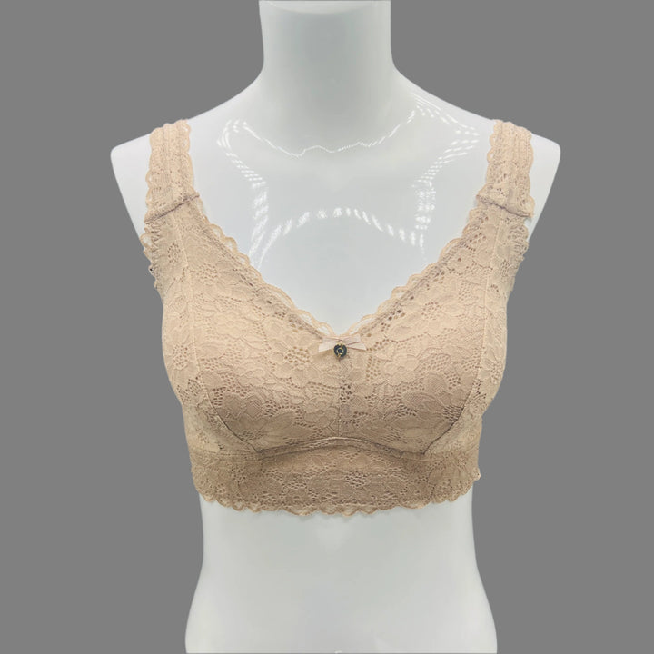 Losha Curvy Double Layered All over Lace Bralette-BEIGE