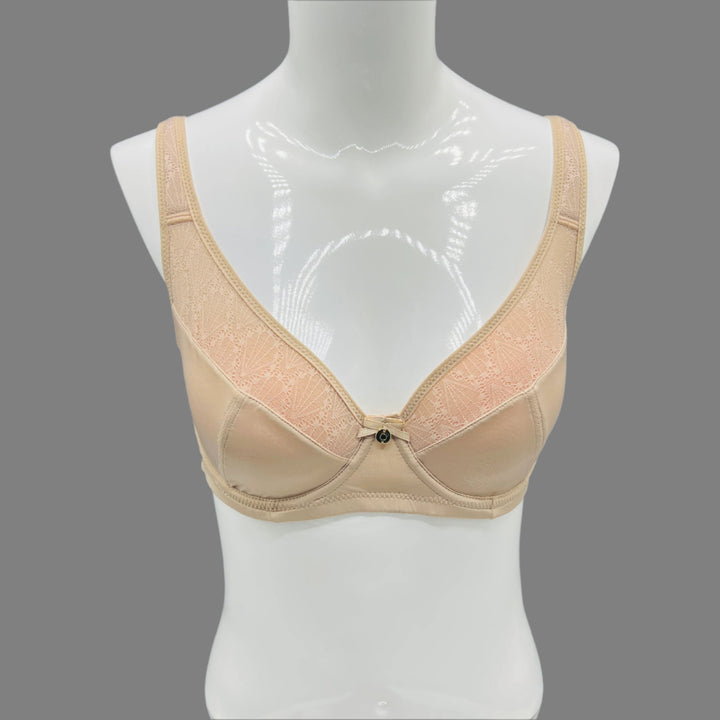 Curvy Double Layered Minimizer Bra with Lace Touch-BEIGE