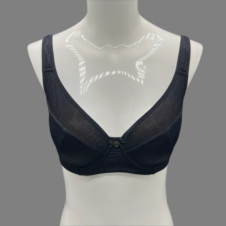 Curvy Double Layered Minimizer Bra with Lace Touch-BLACK