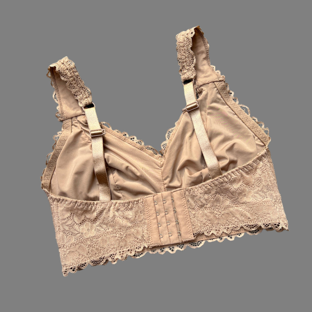 Losha Curvy Double Layered All over Lace Bralette-BEIGE